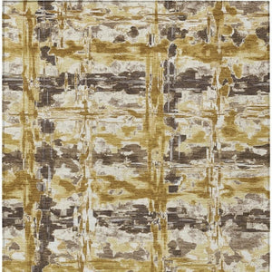 9 X 12 Gold Abstract Polyester Area Rug Washable for Indoor Outdoor Spaces