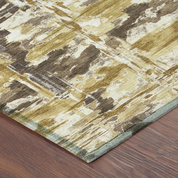 9 X 12 Gold Abstract Polyester Area Rug Washable for Indoor Outdoor Spaces