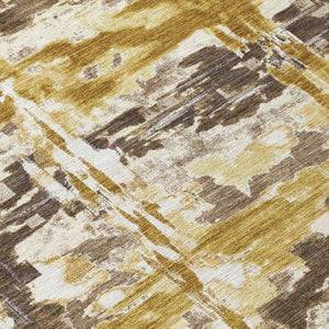 9 X 12 Gold Abstract Polyester Area Rug Washable for Indoor Outdoor Spaces