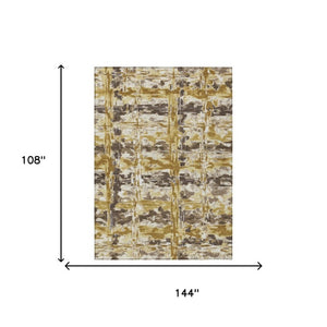 9 X 12 Gold Abstract Polyester Area Rug Washable for Indoor Outdoor Spaces
