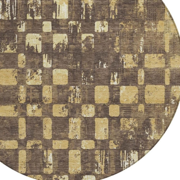 HomeRoots 8 Ft Round Abstract Polyester Area Rug Washable Stain Resistant Indoor Outdoor Decor 734042