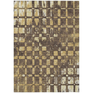 10 X 14 Abstract Brown Gold Polyester Area Rug Stain Resistant Indoor Outdoor Use