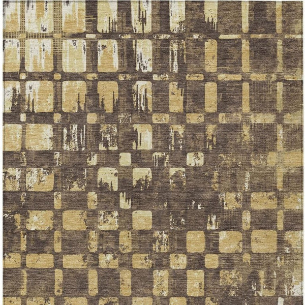 10 X 14 Abstract Brown Gold Polyester Area Rug Stain Resistant Indoor Outdoor Use