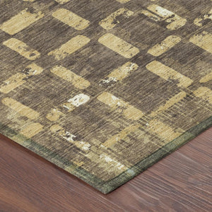 10 X 14 Abstract Brown Gold Polyester Area Rug Stain Resistant Indoor Outdoor Use