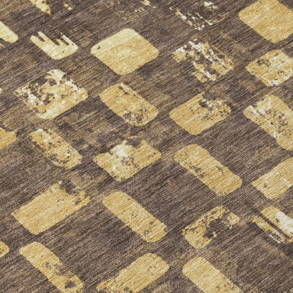 10 X 14 Abstract Brown Gold Polyester Area Rug Stain Resistant Indoor Outdoor Use
