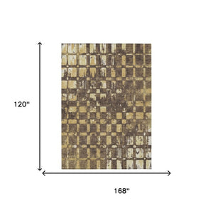 10 X 14 Abstract Brown Gold Polyester Area Rug Stain Resistant Indoor Outdoor Use