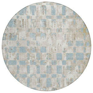 8 Ft Round Abstract Polyester Area Rug Washable Indoor Outdoor Patio Ivory