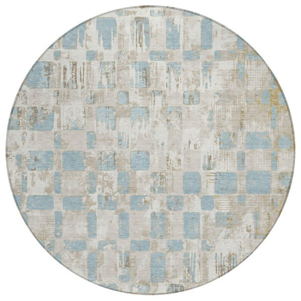 8 Ft Round Abstract Polyester Area Rug Washable Indoor Outdoor Patio Ivory