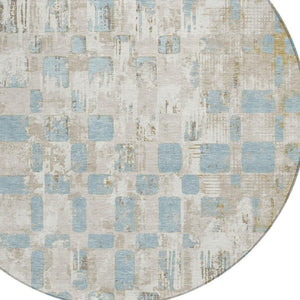 HomeRoots 8 Ft Round Abstract Polyester Area Rug Washable Indoor Outdoor Patio Ivory 734048