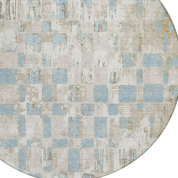 HomeRoots 8 Ft Round Abstract Polyester Area Rug Washable Indoor Outdoor Patio Ivory 734048