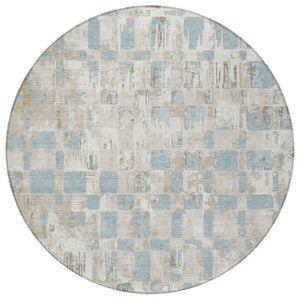 8 Ft Round Abstract Polyester Area Rug Washable Indoor Outdoor Patio Ivory