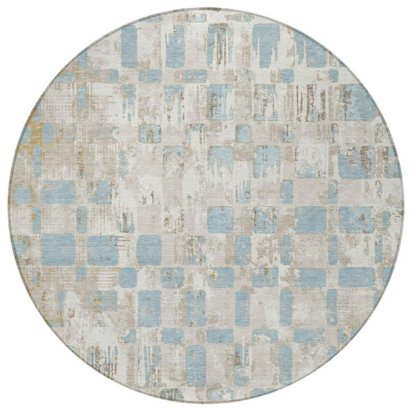 8 Ft Round Abstract Polyester Area Rug Washable Indoor Outdoor Patio Ivory