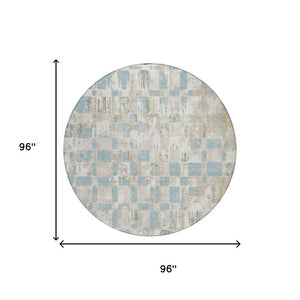 8 Ft Round Abstract Polyester Area Rug Washable Indoor Outdoor Patio Ivory
