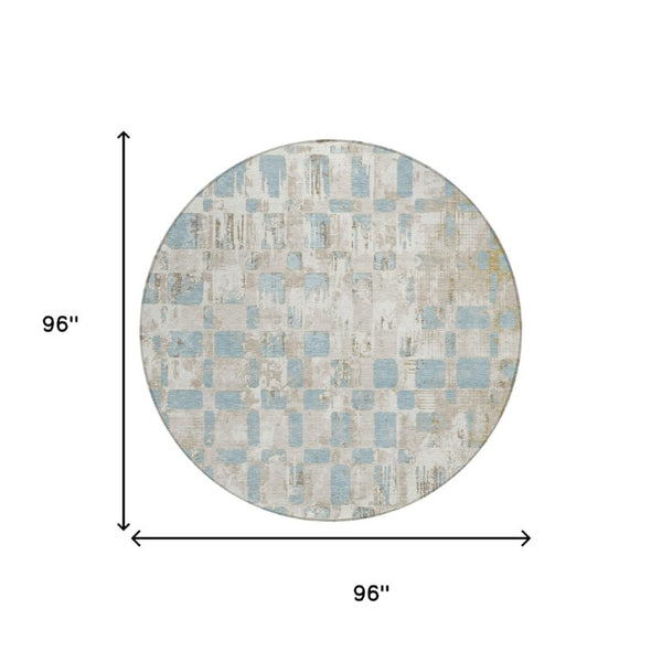 8 Ft Round Abstract Polyester Area Rug Washable Indoor Outdoor Patio Ivory