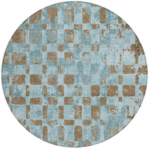 8 Ft Round Teal Aqua Abstract Polyester Area Rug Washable for Indoor Outdoor Use