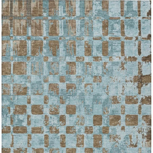 8 X 10 Teal Aqua Abstract Polyester Area Rug Washable Stain Resistant Indoor Outdoor