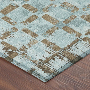 8 X 10 Teal Aqua Abstract Polyester Area Rug Washable Stain Resistant Indoor Outdoor