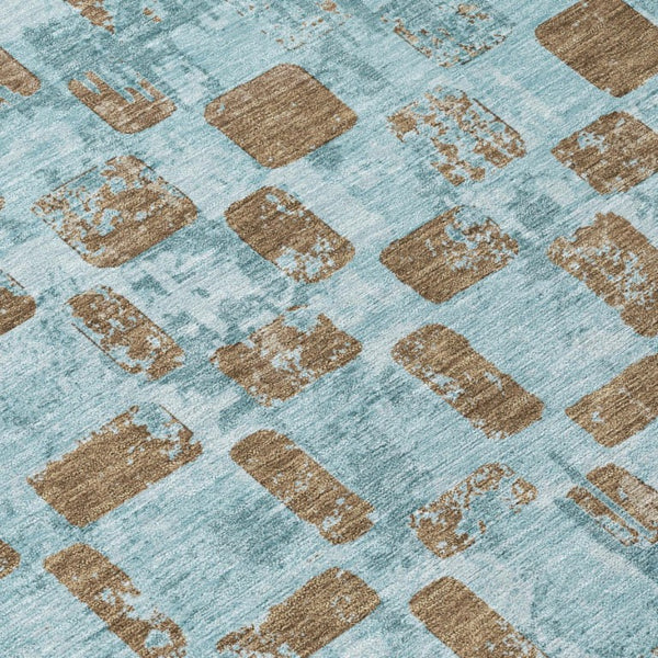 8 X 10 Teal Aqua Abstract Polyester Area Rug Washable Stain Resistant Indoor Outdoor
