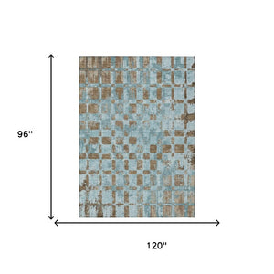8 X 10 Teal Aqua Abstract Polyester Area Rug Washable Stain Resistant Indoor Outdoor