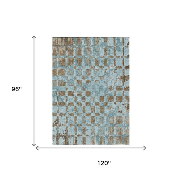 8 X 10 Teal Aqua Abstract Polyester Area Rug Washable Stain Resistant Indoor Outdoor