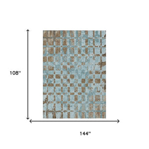 9 X 12 Teal Aqua Abstract Polyester Area Rug Washable for Patio Porch Living Room