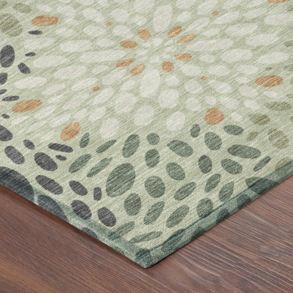 5 X 8 Abstract Green Khaki Polyester Area Rug Washable for Indoor Outdoor Use