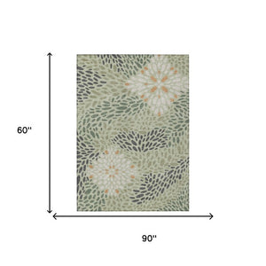 5 X 8 Abstract Green Khaki Polyester Area Rug Washable for Indoor Outdoor Use