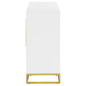 English Elm Synchrony White and Gold Art Deco 2-Door Accent Cabinet with Shelves, Metal Trim, Chic Storage B062P351428