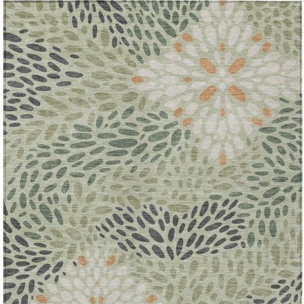 10 X 14 Abstract Green Khaki Polyester Area Rug Washable for Indoor Outdoor Use