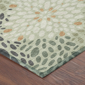 10 X 14 Abstract Green Khaki Polyester Area Rug Washable for Indoor Outdoor Use