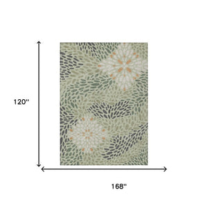 10 X 14 Abstract Green Khaki Polyester Area Rug Washable for Indoor Outdoor Use