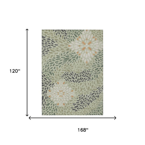 10 X 14 Abstract Green Khaki Polyester Area Rug Washable for Indoor Outdoor Use