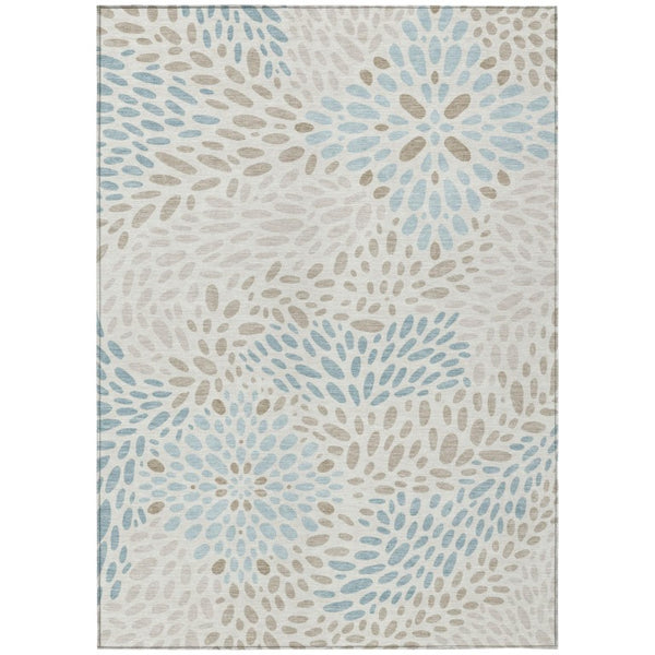 5x8 Abstract Ivory Polyester Area Rug Washable Stain Resistant Indoor Outdoor Use