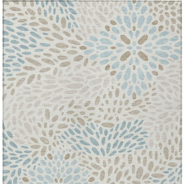 8 X 10 Abstract Ivory Pearl Polyester Area Rug Washable for Indoor Outdoor Use