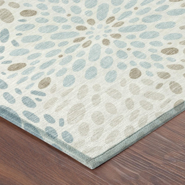 8 X 10 Abstract Ivory Pearl Polyester Area Rug Washable for Indoor Outdoor Use