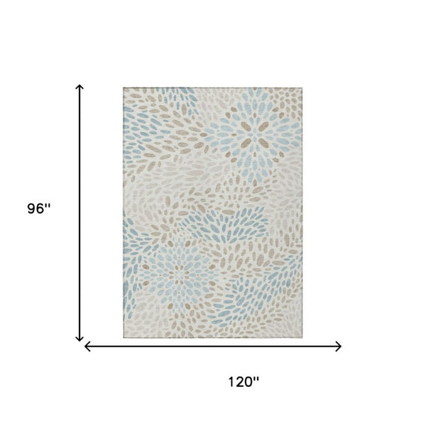 8 X 10 Abstract Ivory Pearl Polyester Area Rug Washable for Indoor Outdoor Use