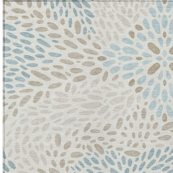 HomeRoots 10 X 14 Ivory Pearl Abstract Polyester Area Rug Washable for Indoor Outdoor Use 734087