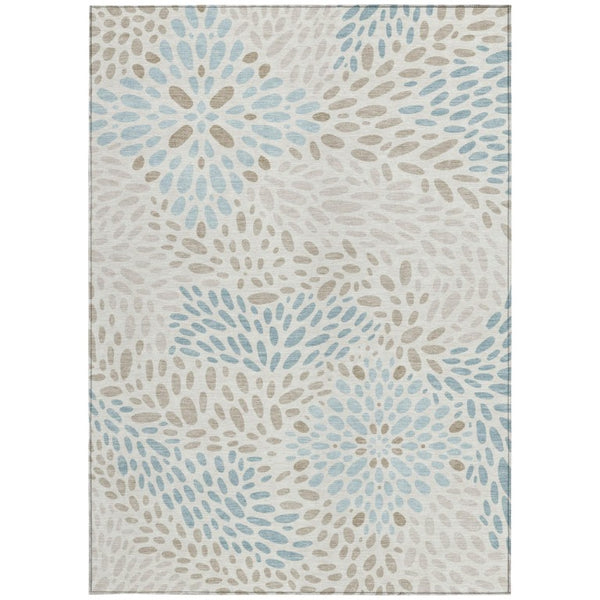 10 X 14 Ivory Pearl Abstract Polyester Area Rug Washable for Indoor Outdoor Use