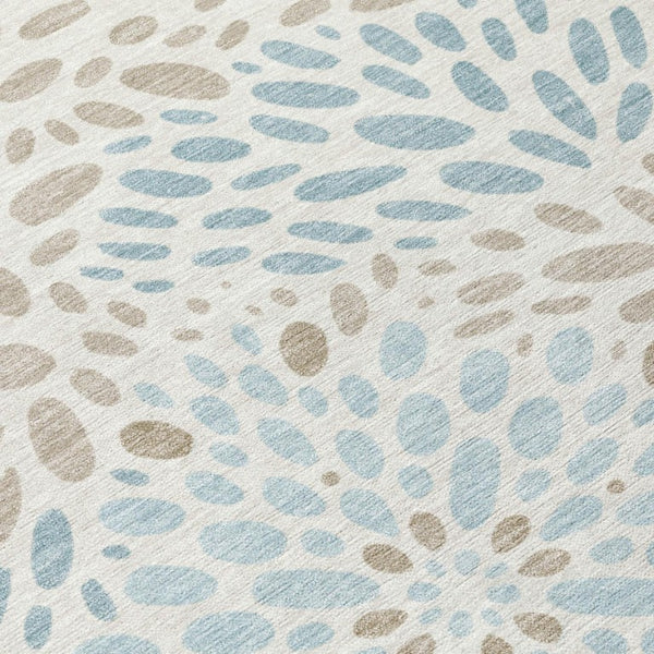 10 X 14 Ivory Pearl Abstract Polyester Area Rug Washable for Indoor Outdoor Use