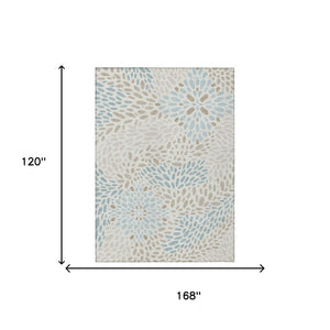 10 X 14 Ivory Pearl Abstract Polyester Area Rug Washable for Indoor Outdoor Use