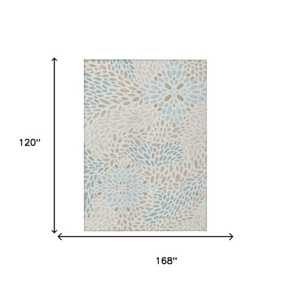 10 X 14 Ivory Pearl Abstract Polyester Area Rug Washable for Indoor Outdoor Use
