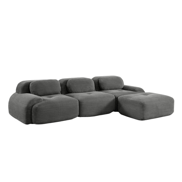 English Elm L-shaped Modular Corduroy Sectional Sofa Ergonomic Low Profile Living Room Seating Grey W714S01267
