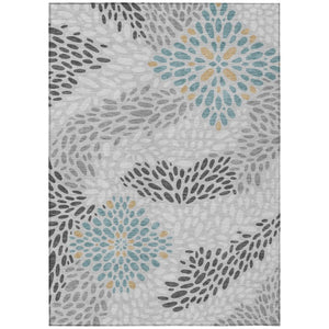 5 X 8 Silver Gray Abstract Polyester Area Rug Washable for Indoor Outdoor Use