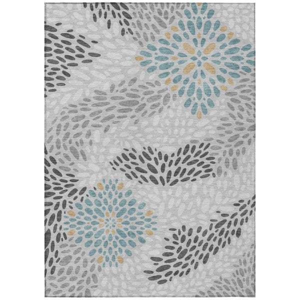 5 X 8 Silver Gray Abstract Polyester Area Rug Washable for Indoor Outdoor Use