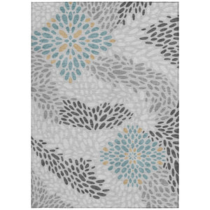 5 X 8 Silver Gray Abstract Polyester Area Rug Washable for Indoor Outdoor Use