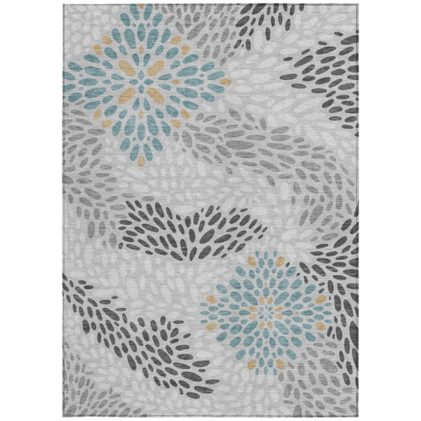 5 X 8 Silver Gray Abstract Polyester Area Rug Washable for Indoor Outdoor Use