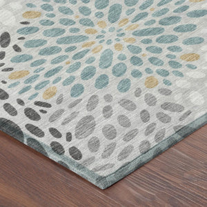 5 X 8 Silver Gray Abstract Polyester Area Rug Washable for Indoor Outdoor Use