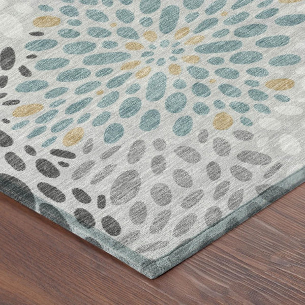 5 X 8 Silver Gray Abstract Polyester Area Rug Washable for Indoor Outdoor Use