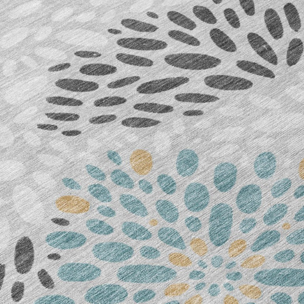 5 X 8 Silver Gray Abstract Polyester Area Rug Washable for Indoor Outdoor Use