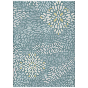 5 X 8 Teal Silver Abstract Polyester Area Rug Washable for Indoor Outdoor Use